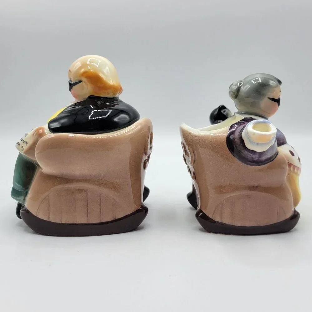 Vintage Hand Painted Japan Grandparents Creamer & Sugar Bowl Set
